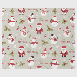 Cute Santa & Snowman Merry Christmas Pattern Wrapping Paper