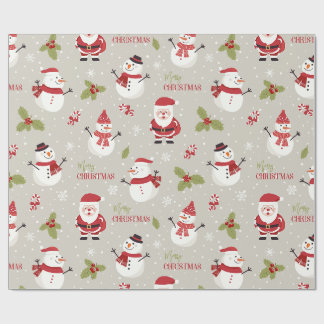 Cute Santa & Snowman Merry Christmas Pattern Wrapping Paper