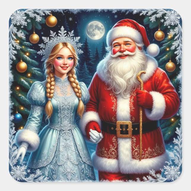 🎅 Cute Santa Snowy Christmas ❄️ Square Sticker (Front)