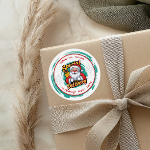 Cute Santa Special Delivery No Peeking Classic Round Sticker