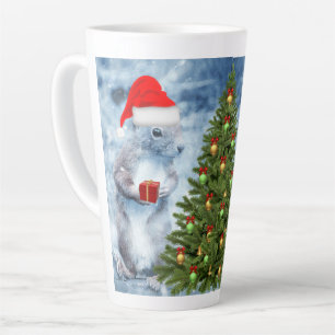 Cute Santa Squirrel with Christmas Tree Holiday Latte Mug