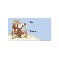 Cute Santa Surrounded by Kids in Snow Blue