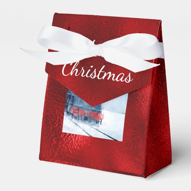Cute Santa Train Reindeer Xmas Red Foil Favour Box (Front Side)