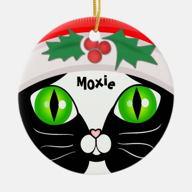 Cute Santa Tuxedo Cat Christmas Ornament (Front)