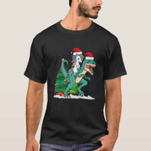 Cute Santa Unicorn Riding Rex Christmas Dinosaur D T-Shirt