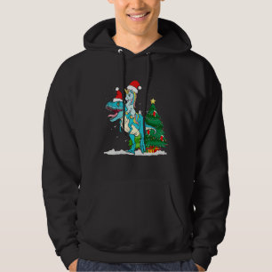 Cute Santa Unicorn Riding Trex Dino Christmas Dino Hoodie