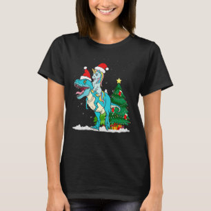 Cute Santa Unicorn Riding Trex Dino Christmas Dino T-Shirt