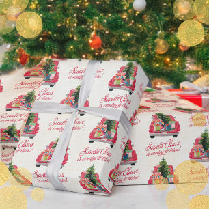 Cute Santa Vintage Red Truck with Gifts Wrapping Paper
