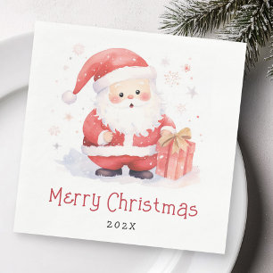 Cute Santa watercolor illustration Merry Christmas Napkin
