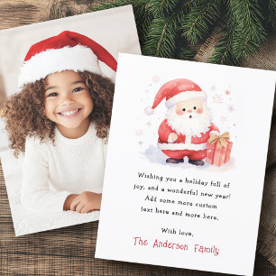 Cute Santa watercolor Merry Christmas photo Holiday Card
