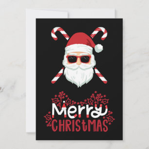 Cute Santa with Candy Cane Cross Bones Christmas Holiday Card