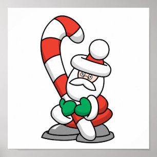 Cute Santa with Giant Candy Cane Poster