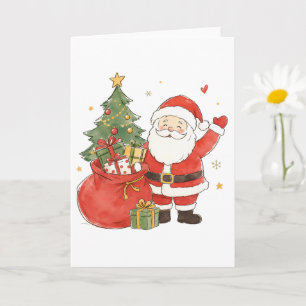 Cute Santa with Gift Sack for Classic Christmas Card