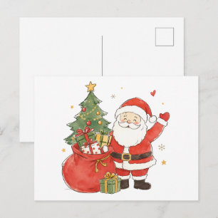 Cute Santa with Gift Sack for Classic Christmas Postcard
