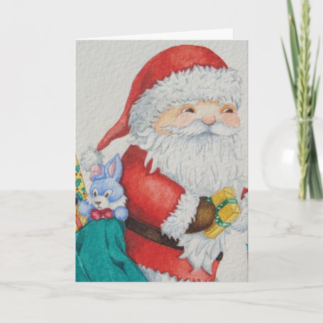 cute santa with green sack for christmas holiday card (Front)