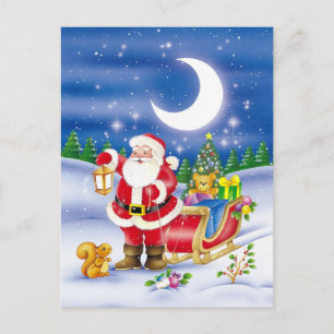 Cute Santa with sledge Holiday Postcard