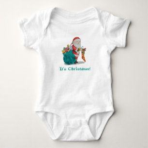 cute santa with toys and wrapped gifts christmas baby bodysuit
