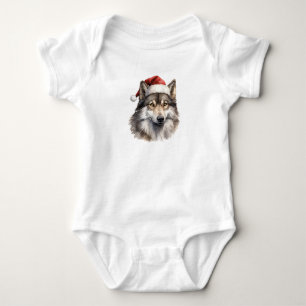Cute Santa Wolf Baby Bodysuit