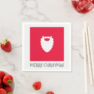 Cute Santa's Beard Red Merry Christmas   Napkin