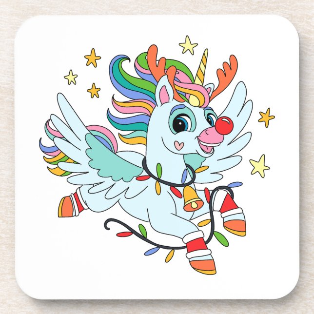 Cute Santa's deer unicorn Coaster (Front)