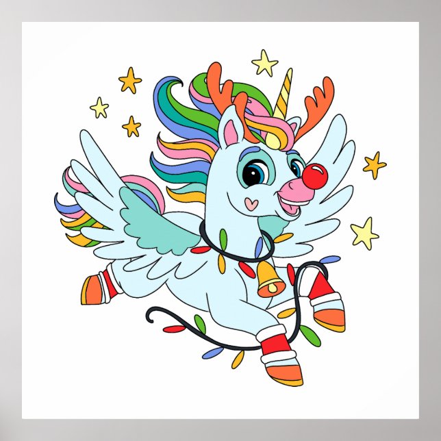 Cute Santa's deer unicorn Poster (Front)