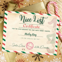 Cute santa's official nice list certificate