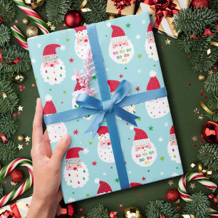 Cute Santas with festive beards blue Wrapping Paper