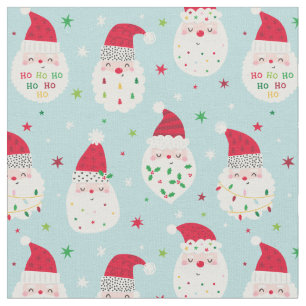 Cute Santas with festive beards light blue Fabric