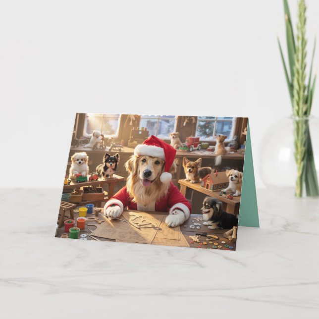 Cute Santa's Workshop Christmas Card (Front)