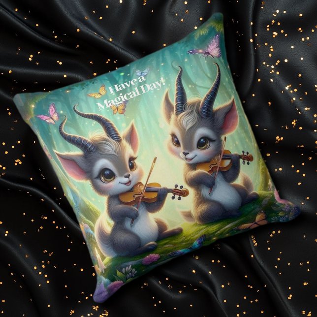 Cute Saolas Playing Violas in a Magical Forest Cushion (Saolas Playing Violas Throw Pillow Cover Photo Cover)