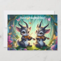 Cute Saolas Playing Violas in a Magical Forest