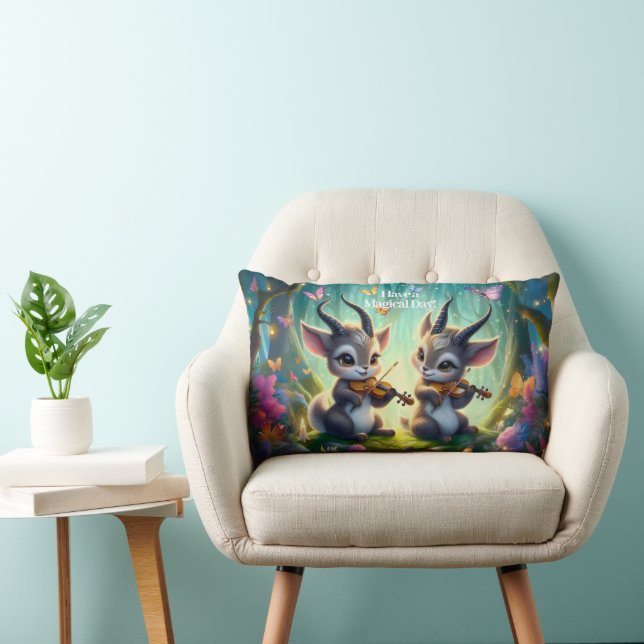 Cute Saolas Playing Violas in a Magical Forest Lumbar Cushion (Chair)