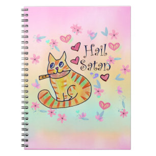 Cute sarcastic cartoon kitty hail Satan Notebook