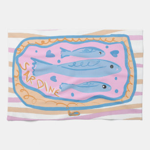 Cute Sardine Art Tea Towel