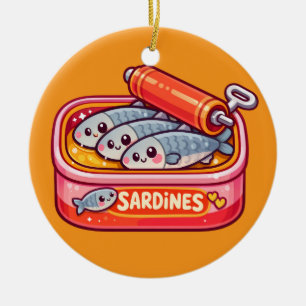 Cute Sardines Can Pink Orange Ceramic Ornament