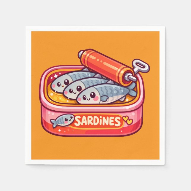 Cute Sardines Fish Cartoon Napkin (Front)