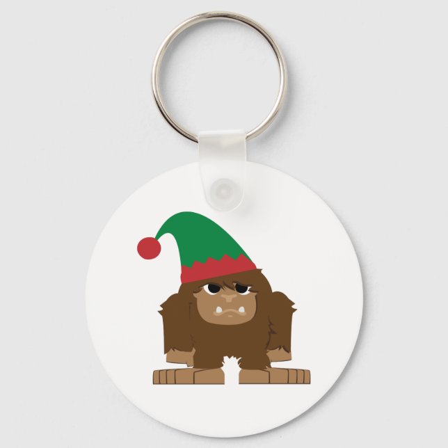 Cute Sasquatch Christmas Elf Key Ring (Front)