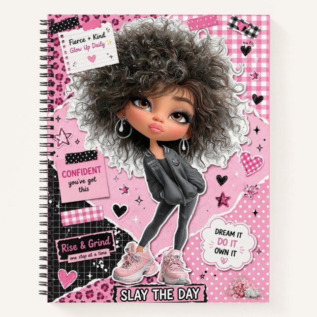 Cute Sassy Pink Doll Collage Spiral Notebook (Front)