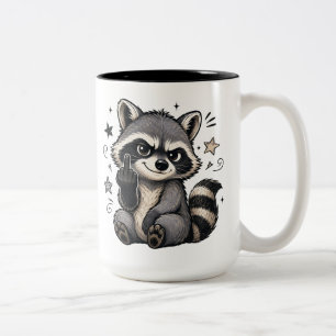Cute Sassy Racoon Showing Attitude Two-Tone Coffee Mug