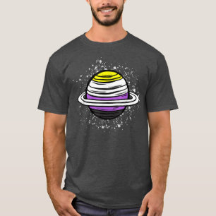 Cute Saturn Planet NonBinary Flag Agender Genderqu T-Shirt