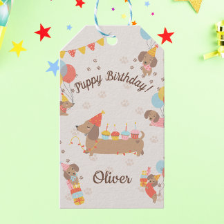Cute Sausage Dog Birthday Party Puppy Gift Tags