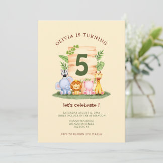 Cute savannah animals kids birthday  invitation