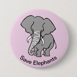 Cute -Save ELEPHANTS - Endangered animal - pink 7.5 Cm Round Badge