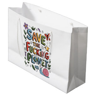 Cute Save the Planet Environmental Ecowarrier  Large Gift Bag