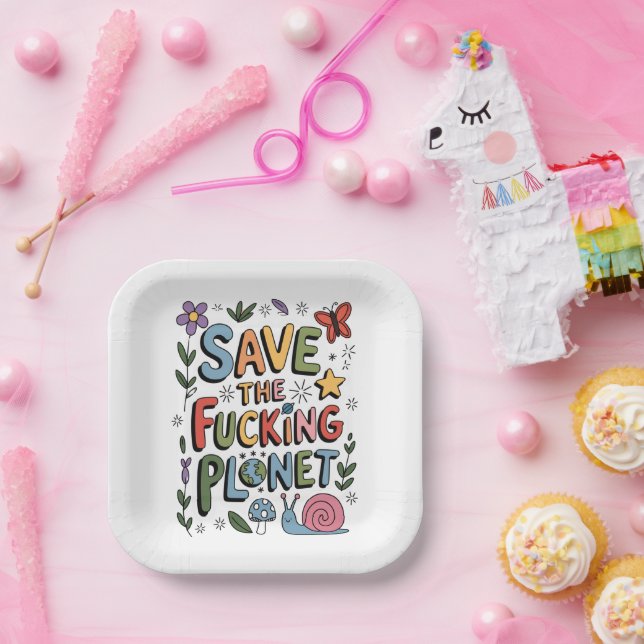 Cute Save the Planet Environmental Ecowarrier  Paper Plate (Party)
