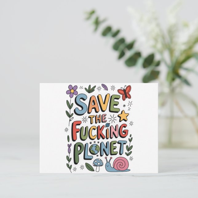 Cute Save the Planet Environmental Ecowarrier  Postcard (Standing Front)