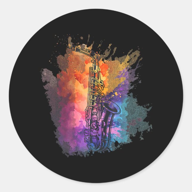 Cute Saxophone Saxophonist Saxophone Player Classic Round Sticker (Front)