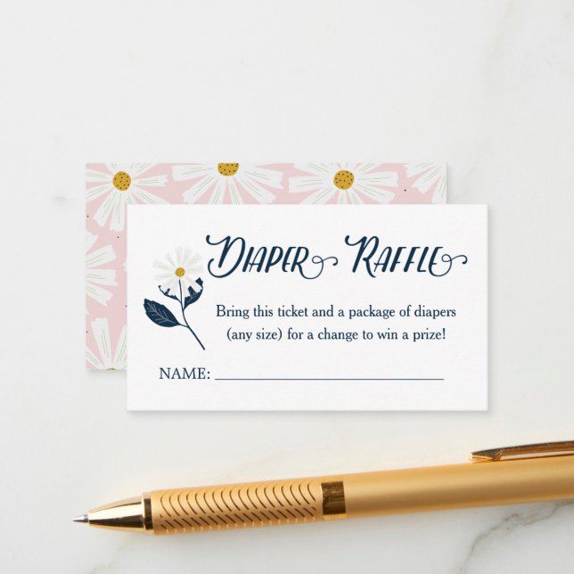 Cute Scandi Daisy Diaper Raffle Ticket Enclosure C Card (Front/Back In Situ)