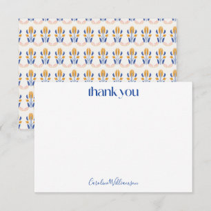 Cute Scandi Folk Flowers in Blue Baby Shower  Thank You Card