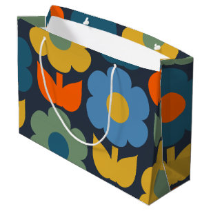Cute Scandi Retro Modern Floral Pattern Blue Large Gift Bag